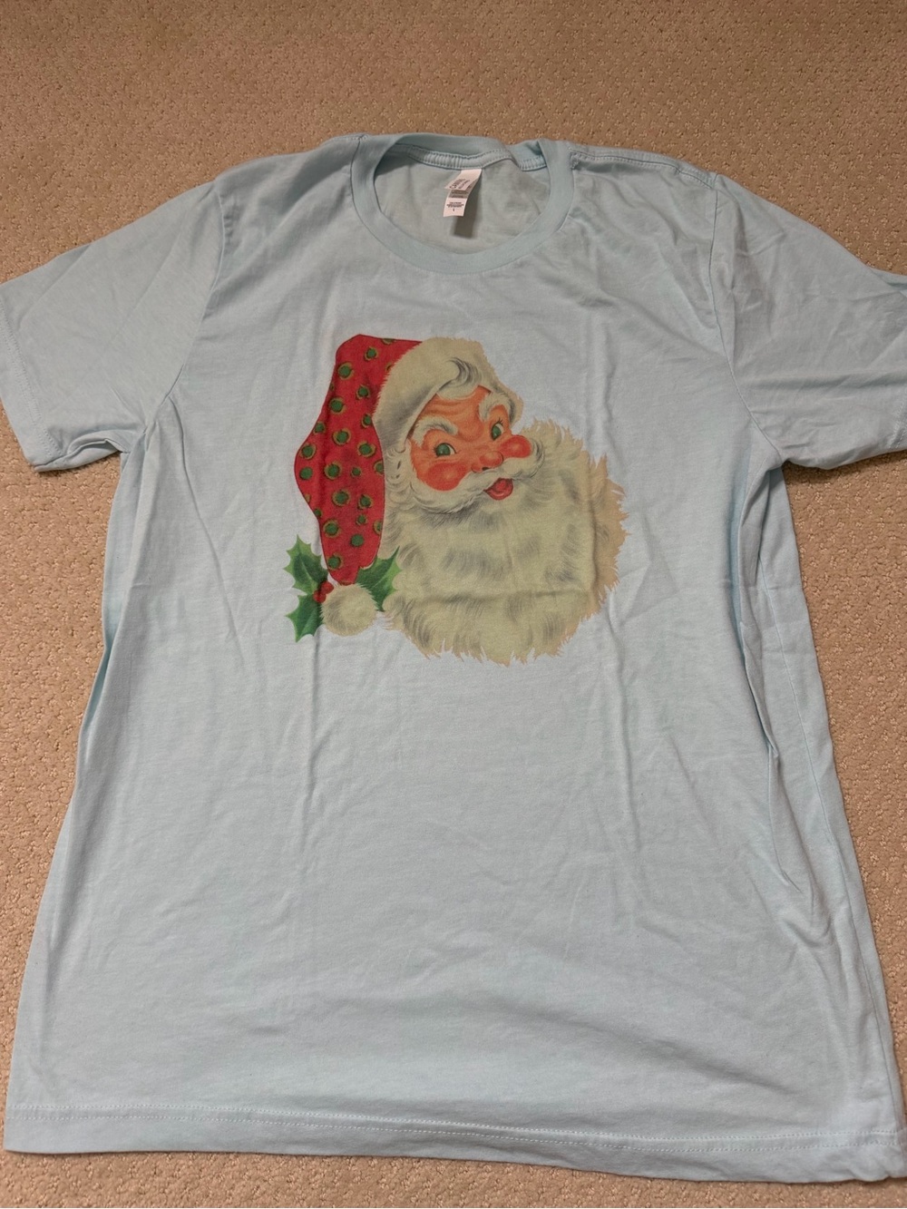 Vintage Santa Graphic Tee - Light Blue